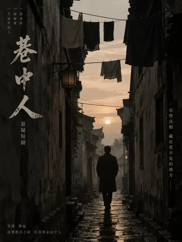 短剧《巷口那盏灯》封面，悬疑题材，2025年出品